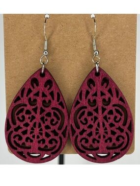 Wooden Colorful Hollow Design Dangle Earrings
